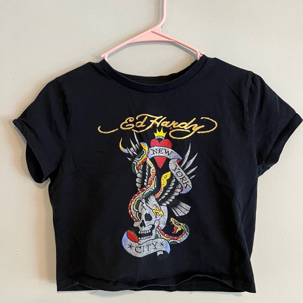 Ed Hardy Black Crop Top with Colorful Graphic - Picture 1 of 2